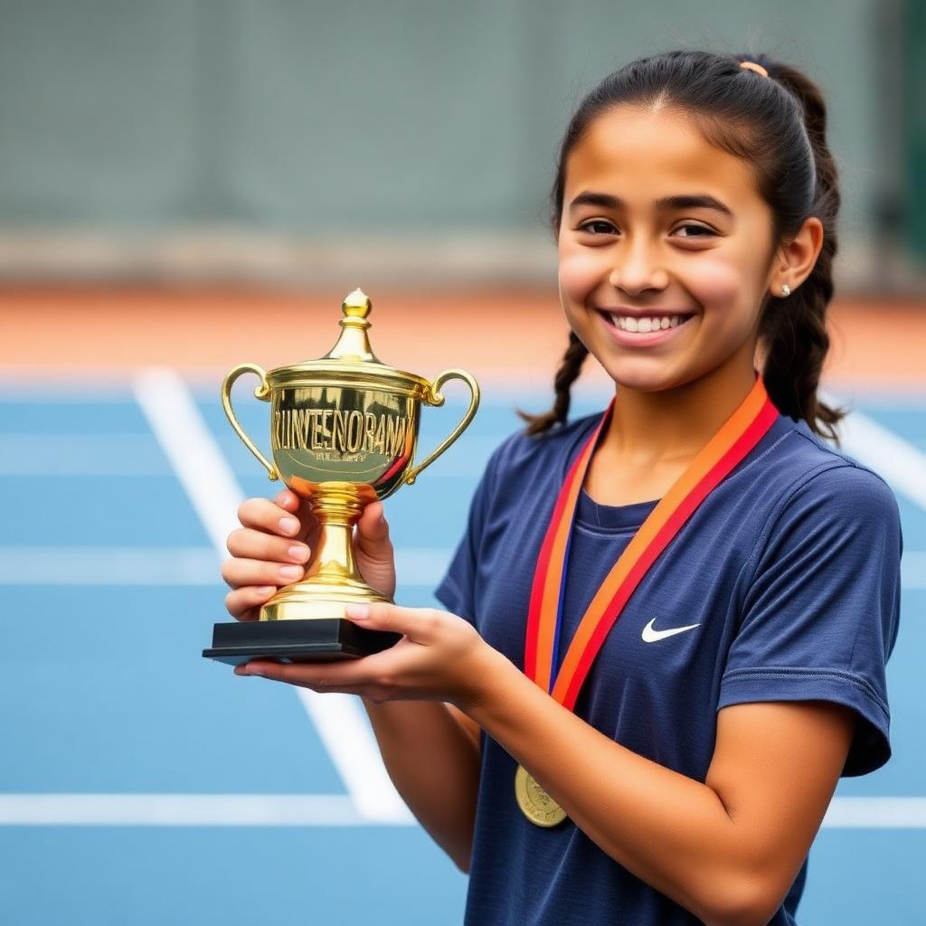 Lucía con un trofeo y una medalla